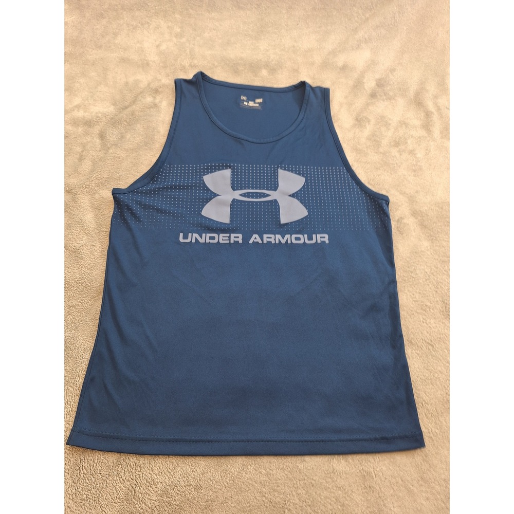 Under Armour Mens Loose Fit HeatGear Tank Top Blue Large Sleeveless Gym Shirt